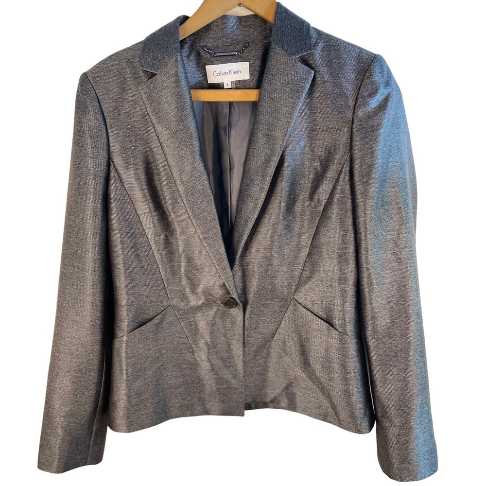 Silky Grey Calvin Klein Career Wear Blazer Women Size 6 Office Modest Preppy